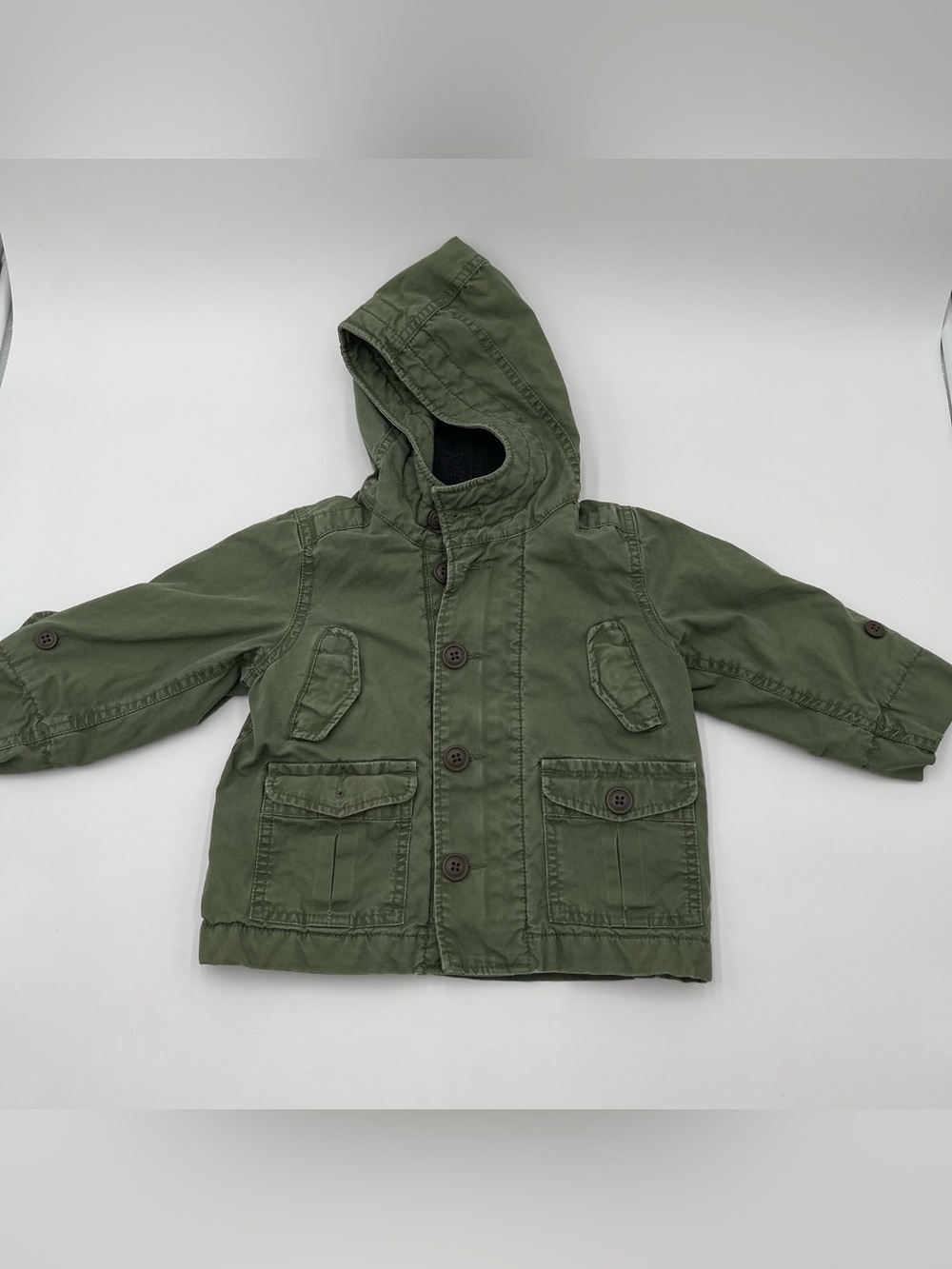 Old Navy Hooded Utility Military Style Jacket 18-24 mos Fleece lined Cotton - Picture 3 of 8